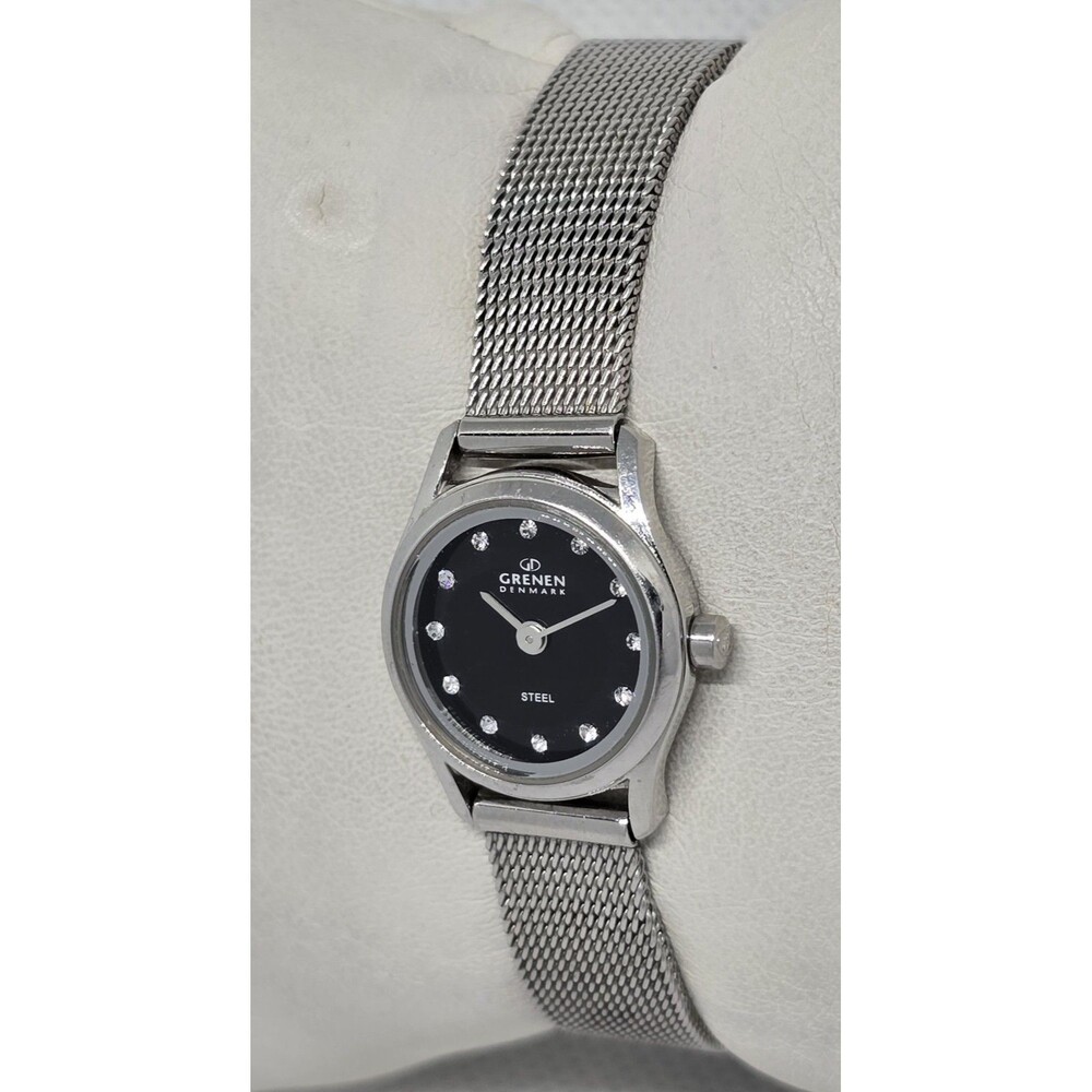 Women's Grenen Denmark Round Black Dial Crystal Marker Mesh Bracelet Watch 09 - Picture 2 of 8